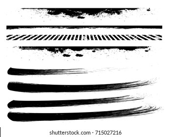 Grunge Paint stripe . Vector brush Stroke . Distressed banner . Black isolated paintbrush collection . Modern Textured shape . Dry border in Black . 