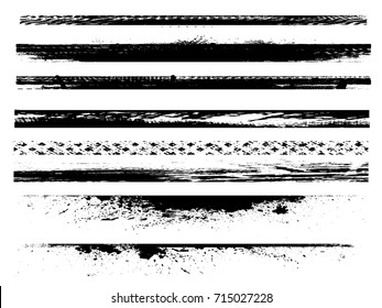 Grunge Paint stripe . Vector brush Stroke . Distressed banner . Black isolated paintbrush collection . Modern Textured shape . Dry border in Black . 