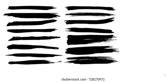 Grunge Paint stripe . Vector brush Stroke . Distressed banner . Black isolated paintbrush collection . Modern Textured shape . Dry border in Black . 