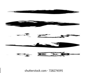 Grunge Paint stripe . Vector brush Stroke . Distressed banner . Black isolated paintbrush collection . Modern Textured shape . Dry border in Black . 