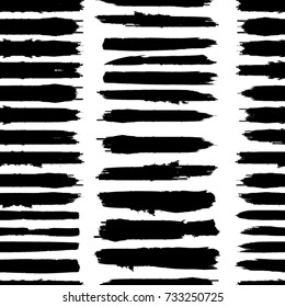 Grunge Paint stripe . Vector brush Stroke . Distressed banner . Black isolated paintbrush shapes . Modern Repeating background . Dry border in Black . Seamless Pattern . Horizontal endless texture .