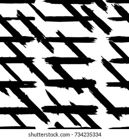 Grunge Paint stripe . Vector brush Stroke . Distressed diagonal , oblique , slanting . Repeating  Black isolated paintbrush shapes . Modern  Dry border in Black . Seamless pattern . Endless texture . 