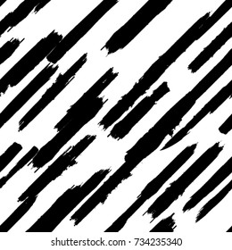 Grunge Paint stripe . Vector brush Stroke . Distressed diagonal , oblique , slanting . Repeating  Black isolated paintbrush shapes . Modern  Dry border in Black . Seamless pattern . Endless texture . 