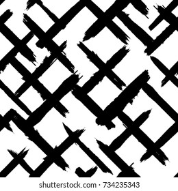 Grunge Paint stripe . Vector brush Stroke . Distressed diagonal , oblique , slanting . Repeating  Black isolated paintbrush shapes . Modern  Dry border in Black . Seamless pattern . Endless texture . 