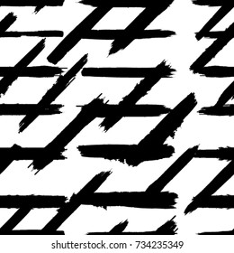 Grunge Paint stripe . Vector brush Stroke . Distressed diagonal , oblique , slanting . Repeating  Black isolated paintbrush shapes . Modern  Dry border in Black . Seamless pattern . Endless texture . 