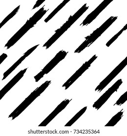 Grunge Paint stripe . Vector brush Stroke . Distressed diagonal , oblique , slanting . Repeating  Black isolated paintbrush shapes . Modern  Dry border in Black . Seamless pattern . Endless texture . 
