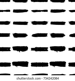 Grunge Paint stripe . Vector brush Stroke . Distressed banner . Repeating  Black isolated paintbrush shapes . Modern Textured background . Dry border in Black . Seamless pattern . Endless texture . 