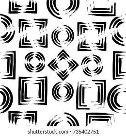 Grunge Paint stripe . Vector brush Stroke . Distressed banner . Repeating  isolated paintbrush geometric shapes . Modern Textured background . Dry border  . Seamless pattern . Endless texture . 