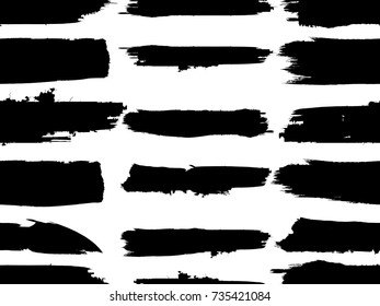 Grunge Paint stripe . Vector brush Stroke . Distressed banner . Repeating  Black isolated paintbrush shapes . Modern Textured background . Dry border in Black . Seamless pattern . Endless texture . 