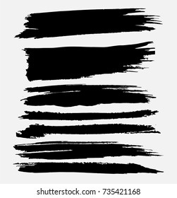 Grunge Paint stripe . Vector brush Stroke . Distressed banner . Black isolated paintbrush collection . Modern Textured shape . Dry border in Black . 