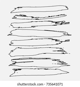 Grunge Paint stripe . Vector brush Stroke . Distressed banner . Black isolated paintbrush collection . Modern Textured shape . Dry border in Black . 