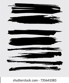 Grunge Paint stripe . Vector brush Stroke . Distressed banner . Black isolated paintbrush collection . Modern Textured shape . Dry border in Black . 