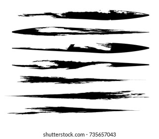 Grunge Paint stripe . Vector brush Stroke . Distressed banner . Black isolated paintbrush collection . Modern Textured shape . Dry border in Black . 