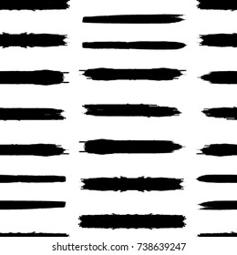 Grunge Paint stripe . Vector brush Stroke . Distressed banner . Repeating  Black isolated paintbrush shapes . Modern Textured background . Dry border in Black . Seamless pattern . Endless texture . 