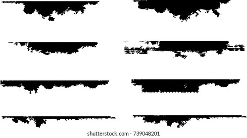 Grunge Paint stripe . Vector brush Stroke . Distressed banner . Black isolated paintbrush collection . Modern Textured shape . Dry border in Black 