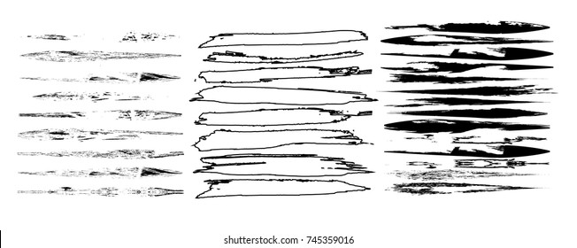 Grunge Paint stripe . Vector brush Stroke . Distressed banner . Black isolated paintbrush collection . Modern Textured shape . Dry border in Black . 