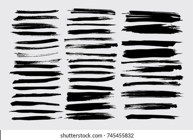 Grunge Paint stripe . Vector brush Stroke . Distressed banner . Black isolated paintbrush collection . Modern Textured shape . Dry border in Black . 