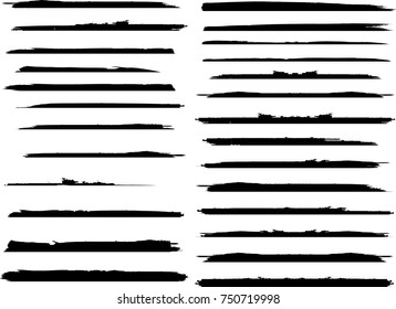 Grunge Paint Stripe . Vector Brush Stroke . Distressed Banner . Black Isolated Paintbrush Collection . Modern Textured Shape . Dry Border In Black . 