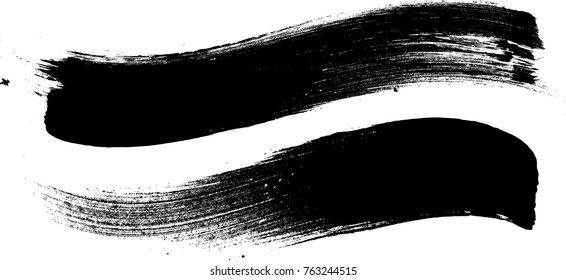 Grunge Paint stripe . Vector brush Stroke . Distressed banner . Black isolated paintbrush collection . Modern Textured shape . Dry border in Black . 