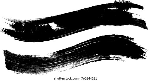 Grunge Paint stripe . Vector brush Stroke . Distressed banner . Black isolated paintbrush collection . Modern Textured shape . Dry border in Black . 