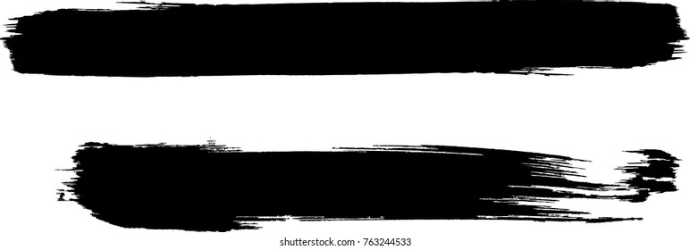 Grunge Paint stripe . Vector brush Stroke . Distressed banner . Black isolated paintbrush collection . Modern Textured shape . Dry border in Black . 