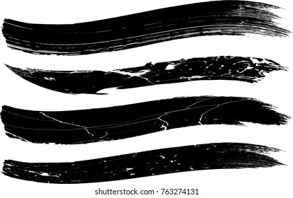 Grunge Paint stripe . Vector brush Stroke . Distressed banner . Black isolated paintbrush collection . Modern Textured shape . Dry border in Black . 