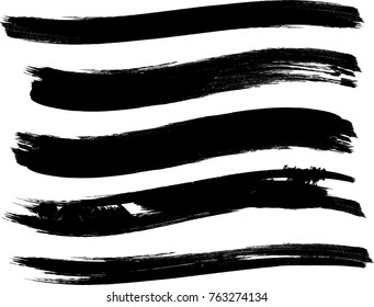 Grunge Paint stripe . Vector brush Stroke . Distressed banner . Black isolated paintbrush collection . Modern Textured shape . Dry border in Black . 