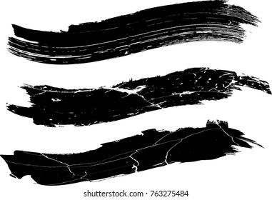 Grunge Paint stripe . Vector brush Stroke . Distressed banner . Black isolated paintbrush collection . Modern Textured shape . Dry border in Black . 