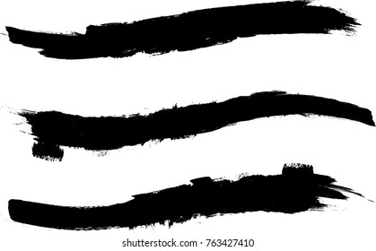 Grunge Paint stripe . Vector brush Stroke . Distressed banner . Black isolated paintbrush collection . Modern Textured shape . Dry border in Black . 