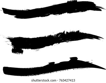 Grunge Paint stripe . Vector brush Stroke . Distressed banner . Black isolated paintbrush collection . Modern Textured shape . Dry border in Black . 