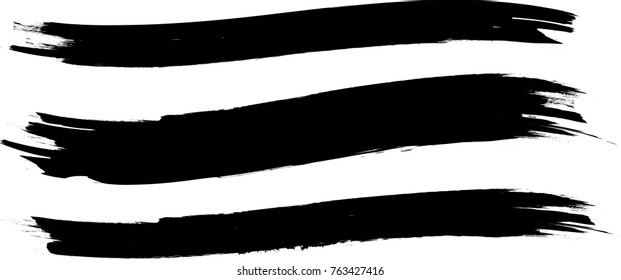 Grunge Paint stripe . Vector brush Stroke . Distressed banner . Black isolated paintbrush collection . Modern Textured shape . Dry border in Black . 