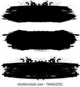 Grunge Paint stripe . Vector brush Stroke . Distressed banner . Black isolated paintbrush collection . Modern Textured shape . Dry border in Black . Bulge lines