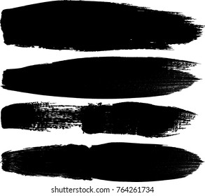 Tapa de pintura Grunge . Trazo de pincel vectorial . Cartel perturbado . Colección de pincel aislado negro . Forma texturada moderna . Borde seco en negro. Líneas masivas