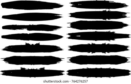 Grunge Paint stripe . Vector brush Stroke . Distressed banner . Black isolated paintbrush collection . Modern Textured shape . Dry border in Black . Bulge lines