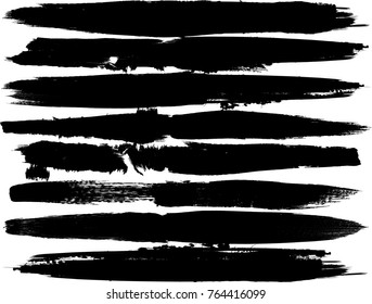 Grunge Paint stripe . Vector brush Stroke . Distressed banner . Black isolated paintbrush collection . Modern Textured shape . Dry border in Black . bulge line