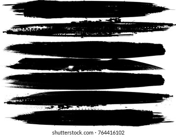 Grunge Paint stripe . Vector brush Stroke . Distressed banner . Black isolated paintbrush collection . Modern Textured shape . Dry border in Black . bulge line