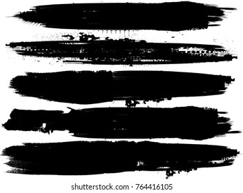 Grunge Paint stripe . Vector brush Stroke . Distressed banner . Black isolated paintbrush collection . Modern Textured shape . Dry border in Black . bulge line