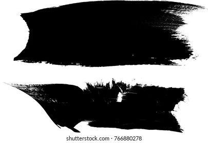 Grunge Paint stripe . Vector brush Stroke . Distressed banner . Black isolated paintbrush collection . Modern Textured shape . Dry border in Black .