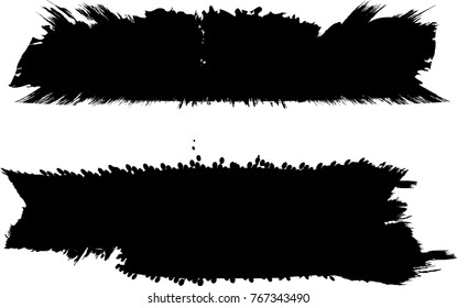 Grunge Paint stripe . Vector brush Stroke . Distressed banner . Black isolated paintbrush collection . Modern Textured shape . Dry border in Black . 