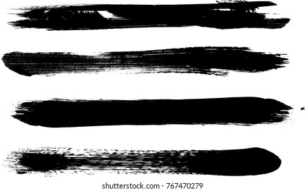 Grunge Paint stripe . Vector brush Stroke . Distressed banner . Black isolated paintbrush collection . Modern Textured shape . Dry border in Black . 