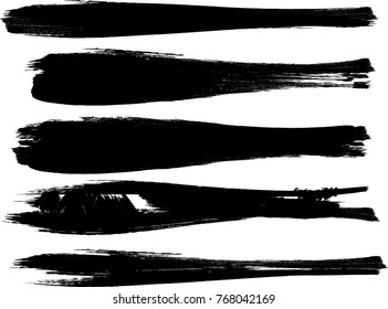 Grunge Paint stripe . Vector brush Stroke . Distressed banner . Black isolated paintbrush collection . Modern Textured shape . Dry border in Black 