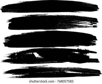 Grunge Paint Stripe . Vector Brush Stroke . Distressed Banner . Black Isolated Paintbrush Collection . Modern Textured Shape . Dry Border In Black 