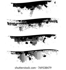 Grunge Paint stripe . Vector brush Stroke . Distressed banner . Black isolated paintbrush collection . Modern Textured shape . Dry border in Black . 