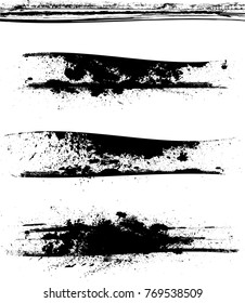 Grunge Paint stripe . Vector brush Stroke . Distressed banner . Black isolated paintbrush collection . Modern Textured shape . Dry border in Black . 