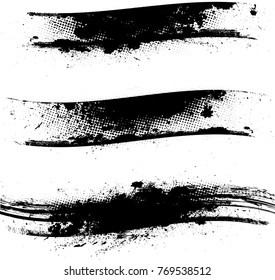 Grunge Paint stripe . Vector brush Stroke . Distressed banner . Black isolated paintbrush collection . Modern Textured shape . Dry border in Black . 