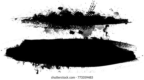 Grunge Paint stripe . Vector brush Stroke . Distressed banner . Black isolated paintbrush collection . Modern Textured shape . Dry border in Black . 