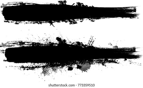 Grunge Paint stripe . Vector brush Stroke . Distressed banner . Black isolated paintbrush collection . Modern Textured shape . Dry border in Black . 