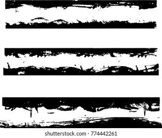 Grunge Paint stripe . Vector brush Stroke . Distressed banner . Black isolated paintbrush collection . Modern Textured shape . Dry border in Black . 