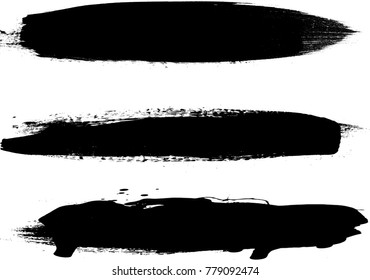 Grunge Paint stripe . Vector brush Stroke . Distressed banner . Black isolated paintbrush collection . Modern Textured shape . Dry border in Black . Bulge lines
