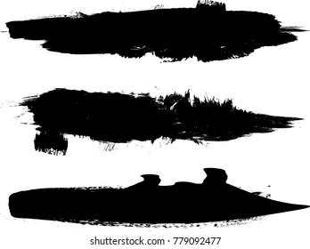 Grunge Paint stripe . Vector brush Stroke . Distressed banner . Black isolated paintbrush collection . Modern Textured shape . Dry border in Black . Bulge lines